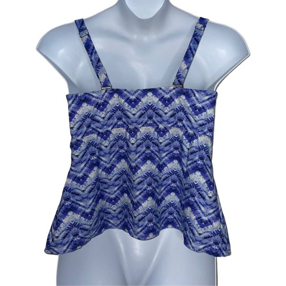 Catalina Tie Dye Zig Zag Blue Adjustable Tankini Swim Top Womens Plus Size 1X - Picture 6 of 9